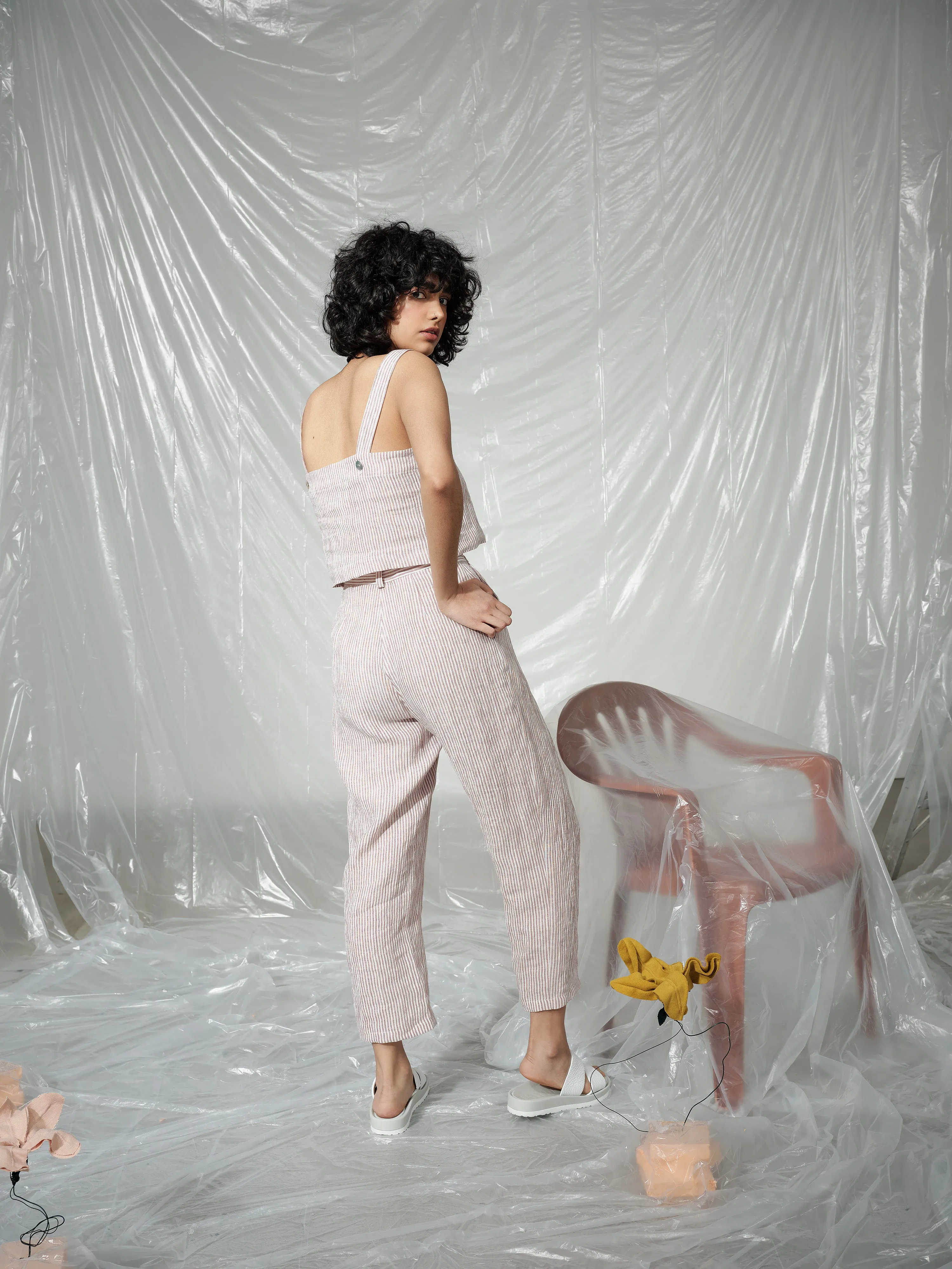 HELICO pink stripes linen top sold by Odeyalo product image thumbnail 4