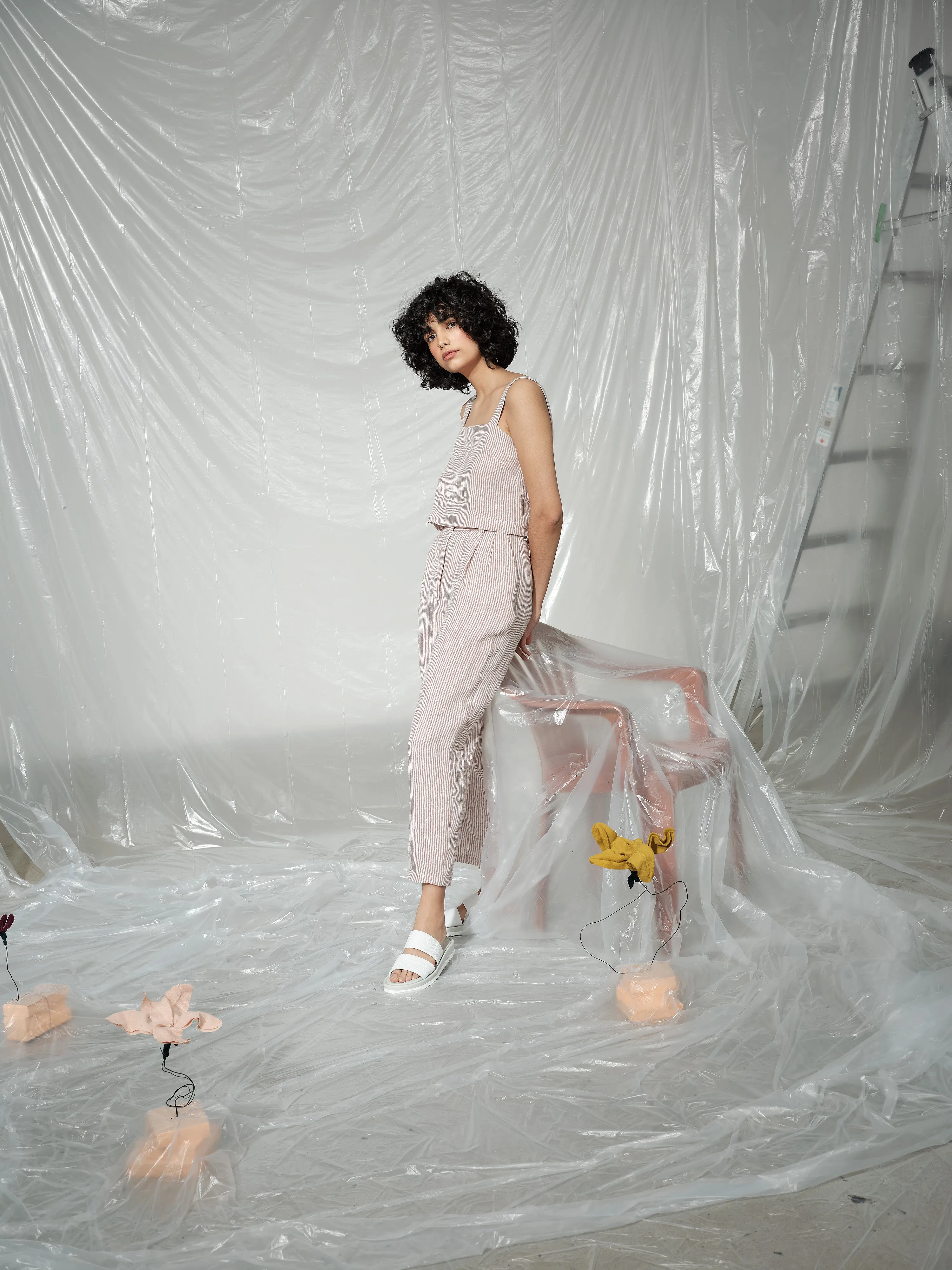 HELICO pink stripes linen top sold by Odeyalo product image thumbnail 2