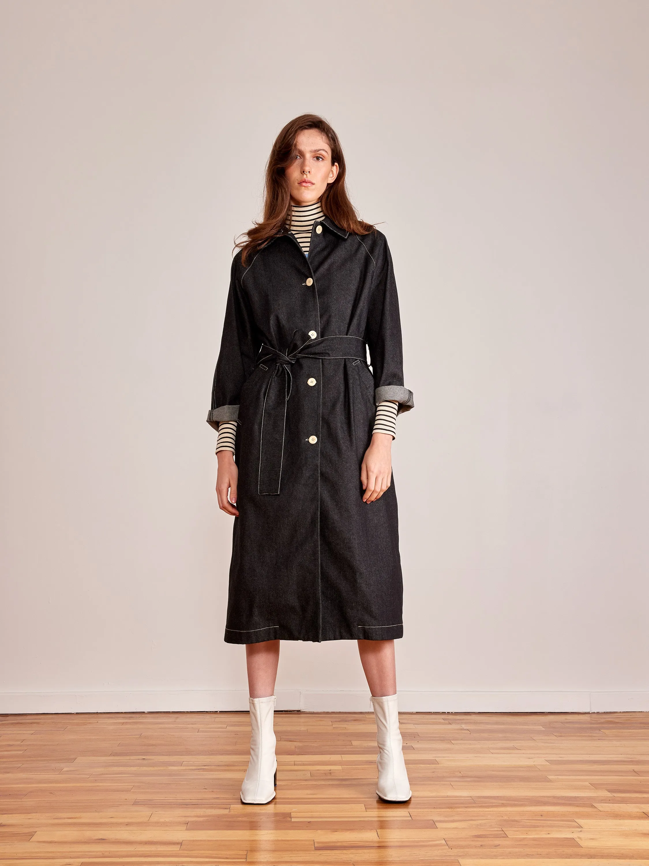 Made to order - EXTRA black denim trench sold by Odeyalo product image thumbnail 2