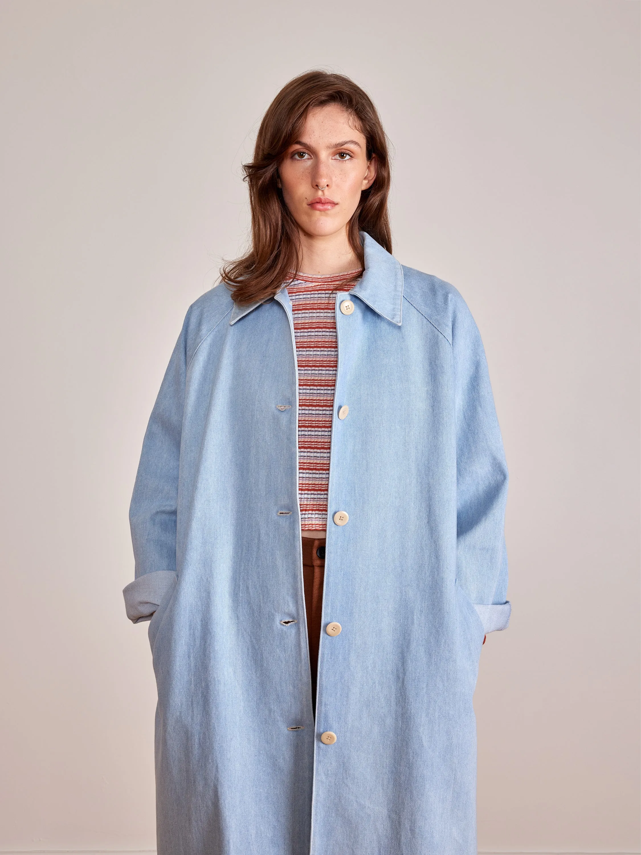 Made to order - EXTRA blue denim trench sold by Odeyalo