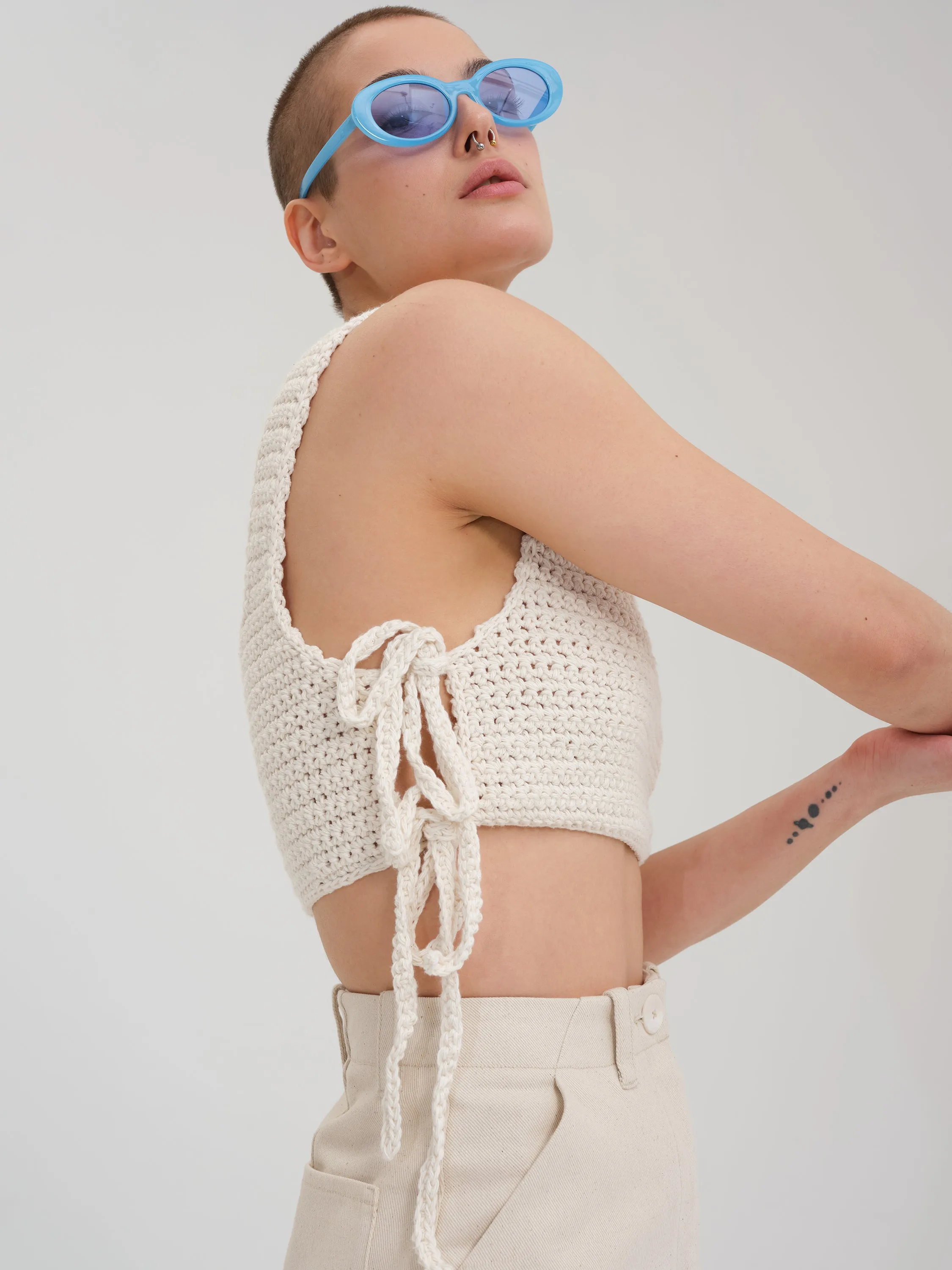 Made to order - MAMIE beige crochet crop top sold by Odeyalo product image thumbnail 3