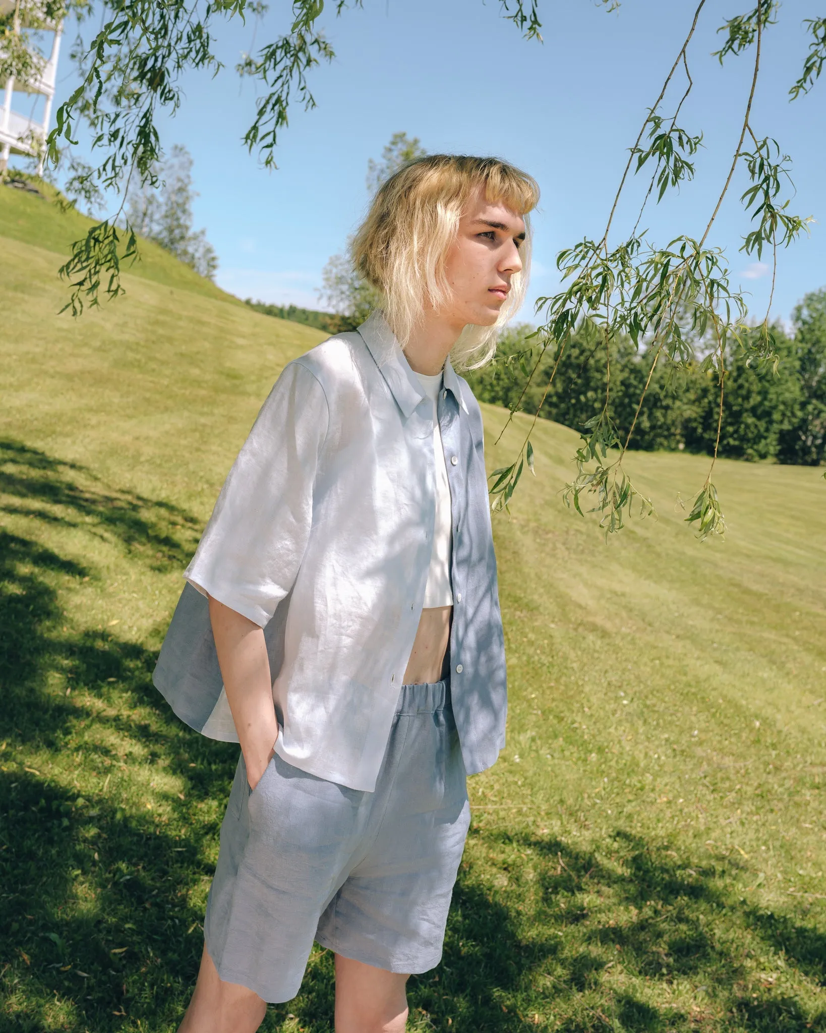 MANDY blue bermuda-M with two stains at front sold by Odeyalo product image thumbnail 3