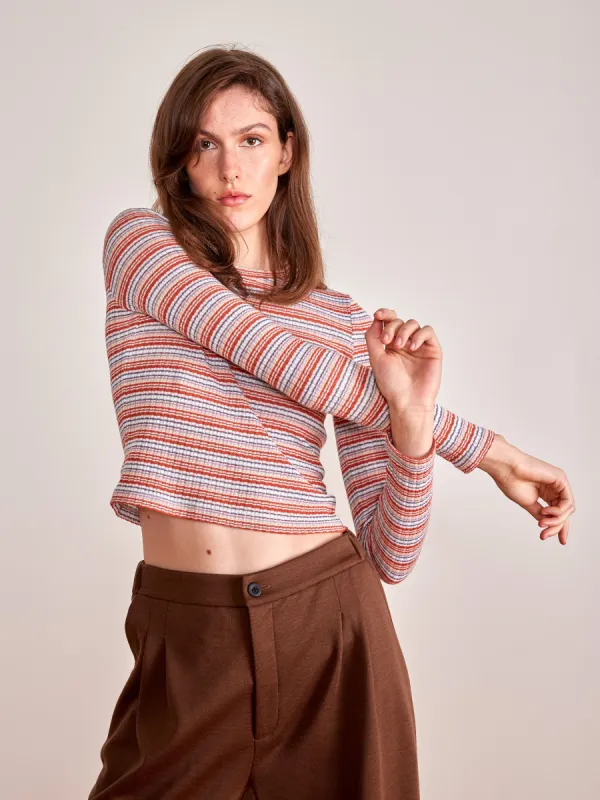 PISTA striped top rust multi sold by Odeyalo