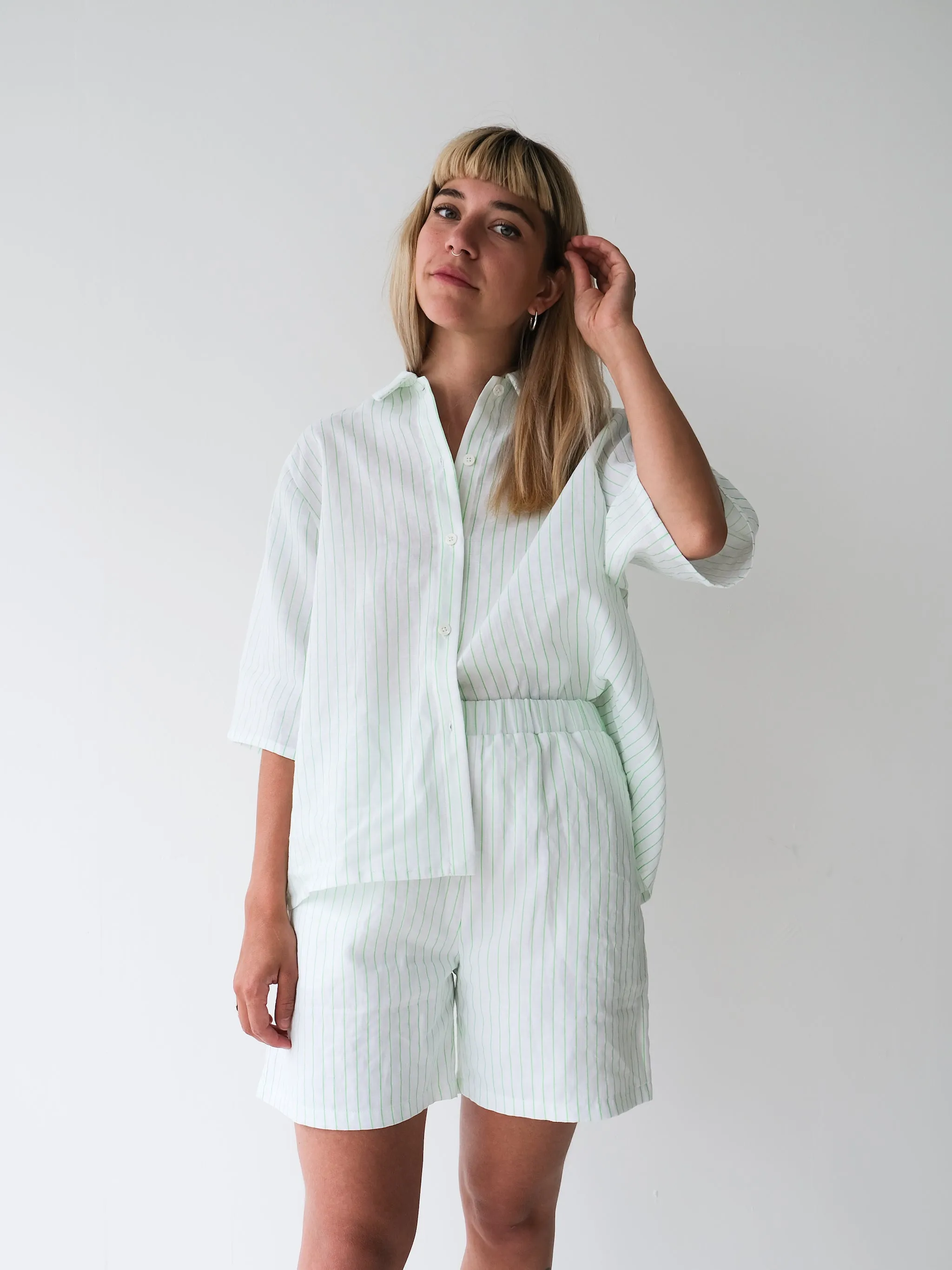 SAMPLE - MANDY neon green stripes bermuda - XS sold by Odeyalo product image thumbnail 3