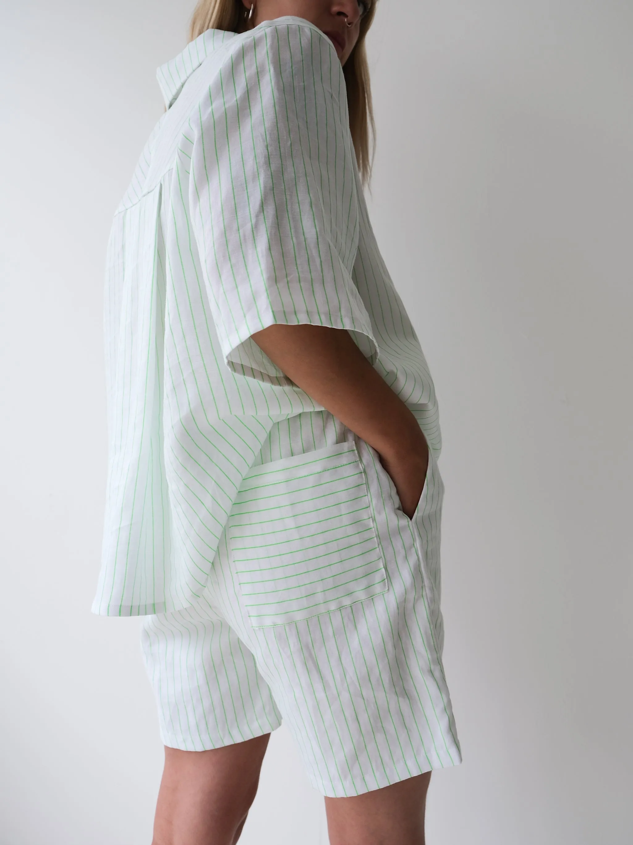 SAMPLE - MANDY neon green stripes bermuda - XS sold by Odeyalo product image thumbnail 2