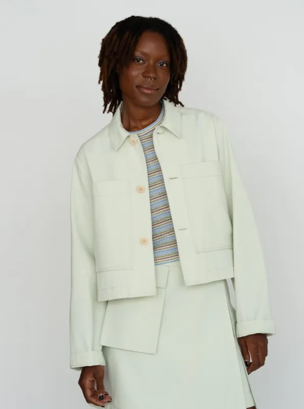 SEGRETA pale green denim jacket made by Odeyalo