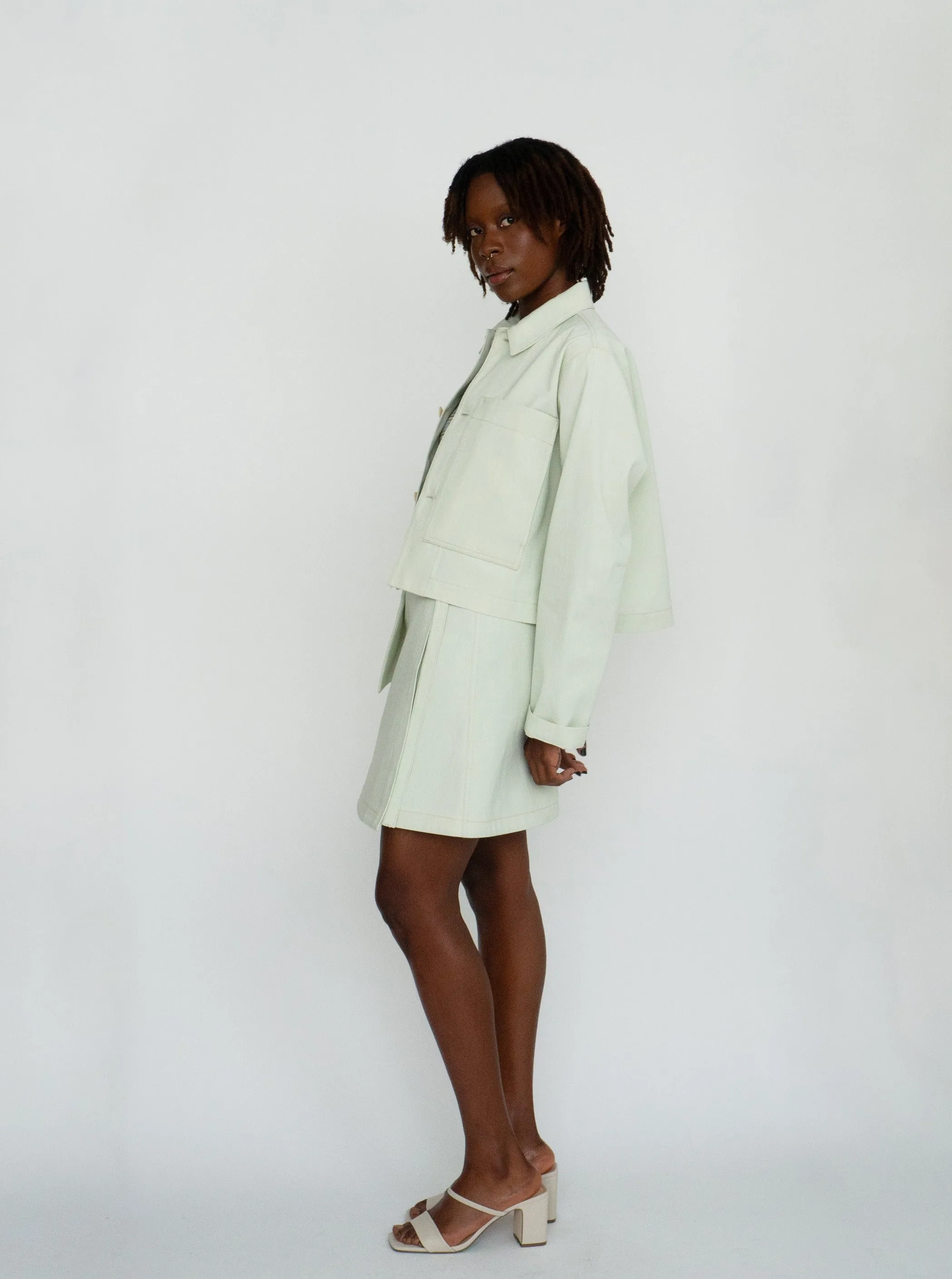 SEGRETA pale green denim jacket sold by Odeyalo product image thumbnail 2