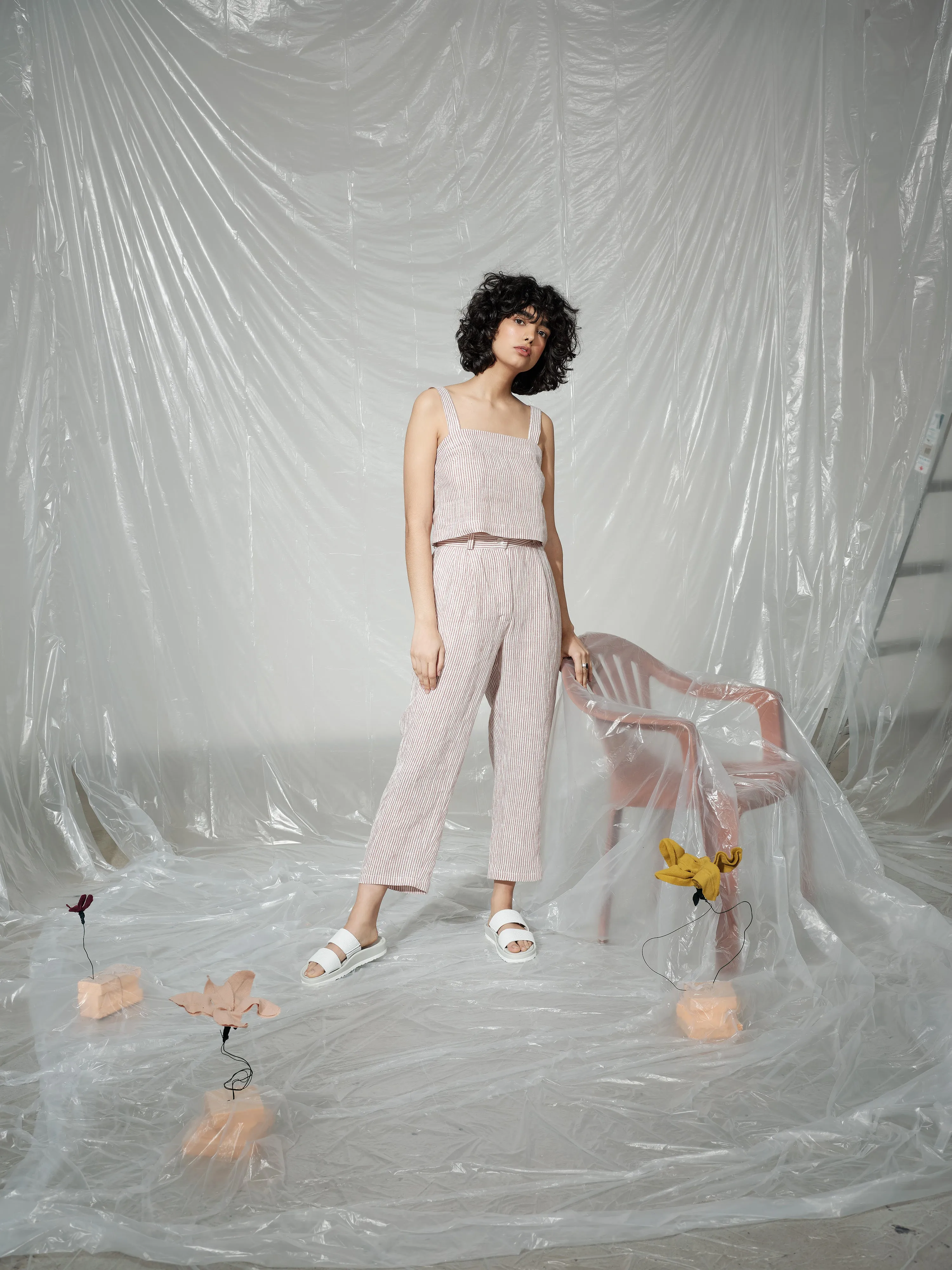 SNACK N' BLUES pink stripes linen pant sold by Odeyalo product image thumbnail 2