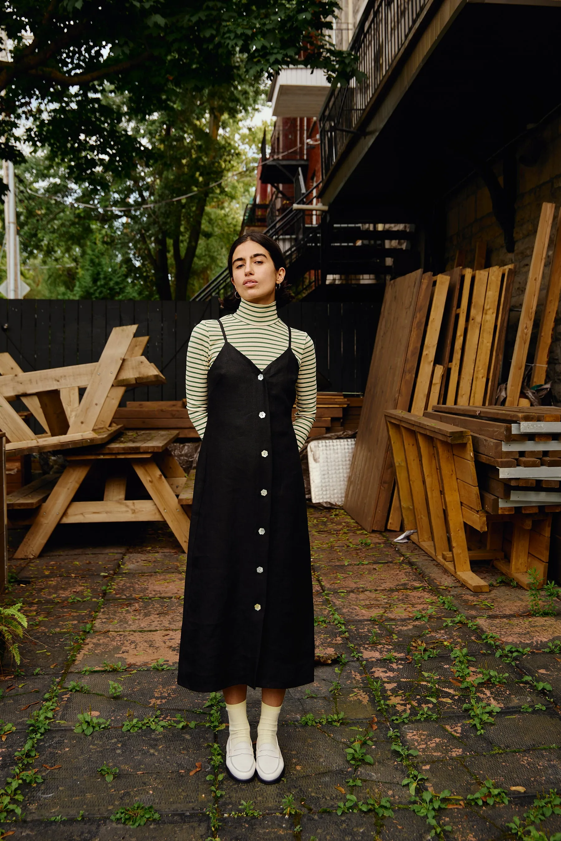 ANNETTE black linen dress sold by Odeyalo