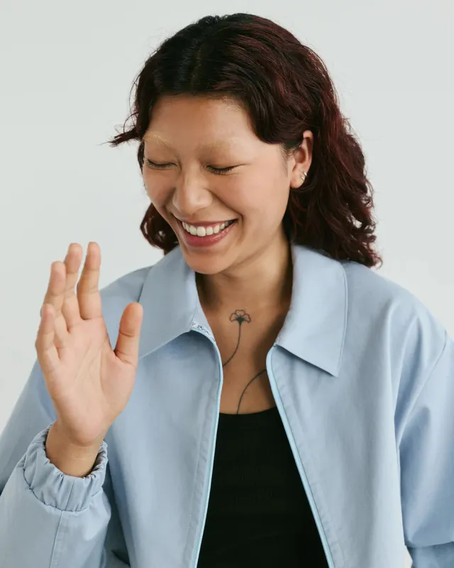 VERI - Claire Zip Up Shirt  -Powder Blue made by Veri