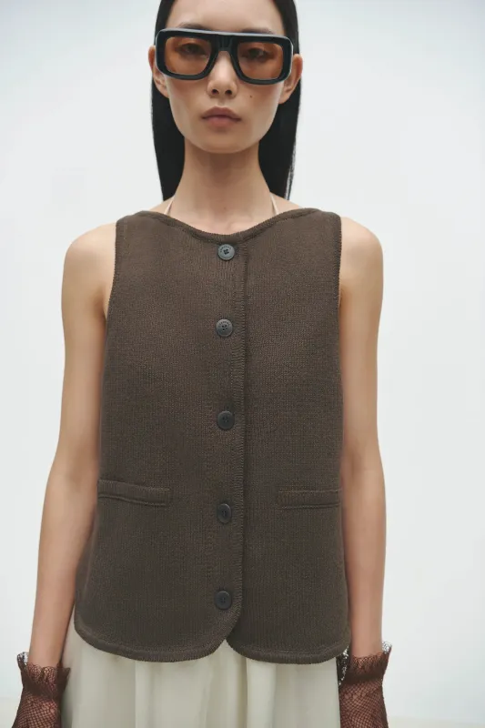 CORDERA - GILET COL BATEAU - BRUN - PÉ25 sold by Boutique Unicorn