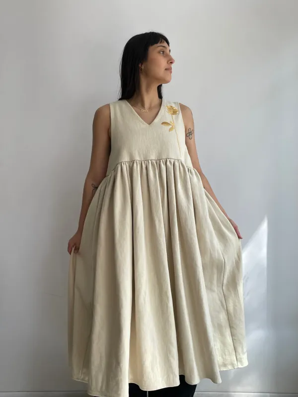 NOEMIAH - ROBE COCO EN LIN - CRÈME AVEC BRODERIE sold by Boutique Unicorn