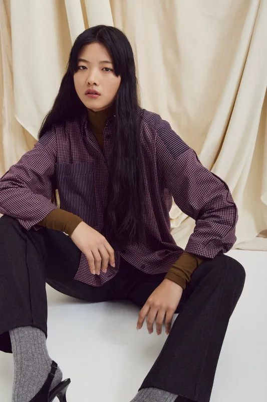 EVE GRAVEL - CHEMISE MENIKA - MARINE ET BOURGOGNE - AH25 sold by Boutique Unicorn