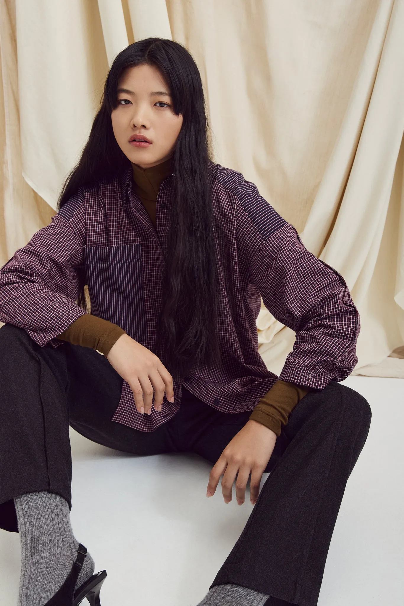 EVE GRAVEL - CHEMISE MENIKA - MARINE ET BOURGOGNE - AH25 sold by Boutique Unicorn