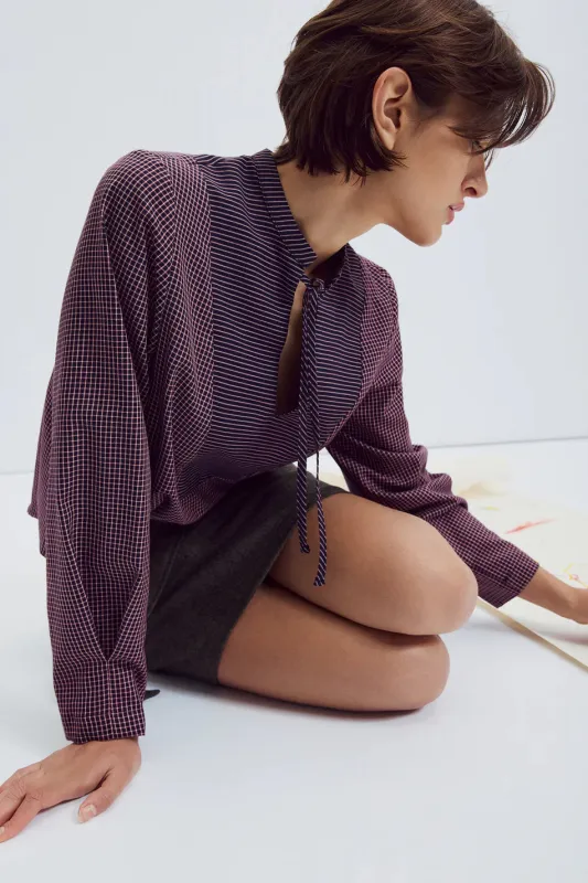 EVE GRAVEL - BLOUSE ADÉONA - MARINE/BOURGOGNE - AH25 sold by Boutique Unicorn