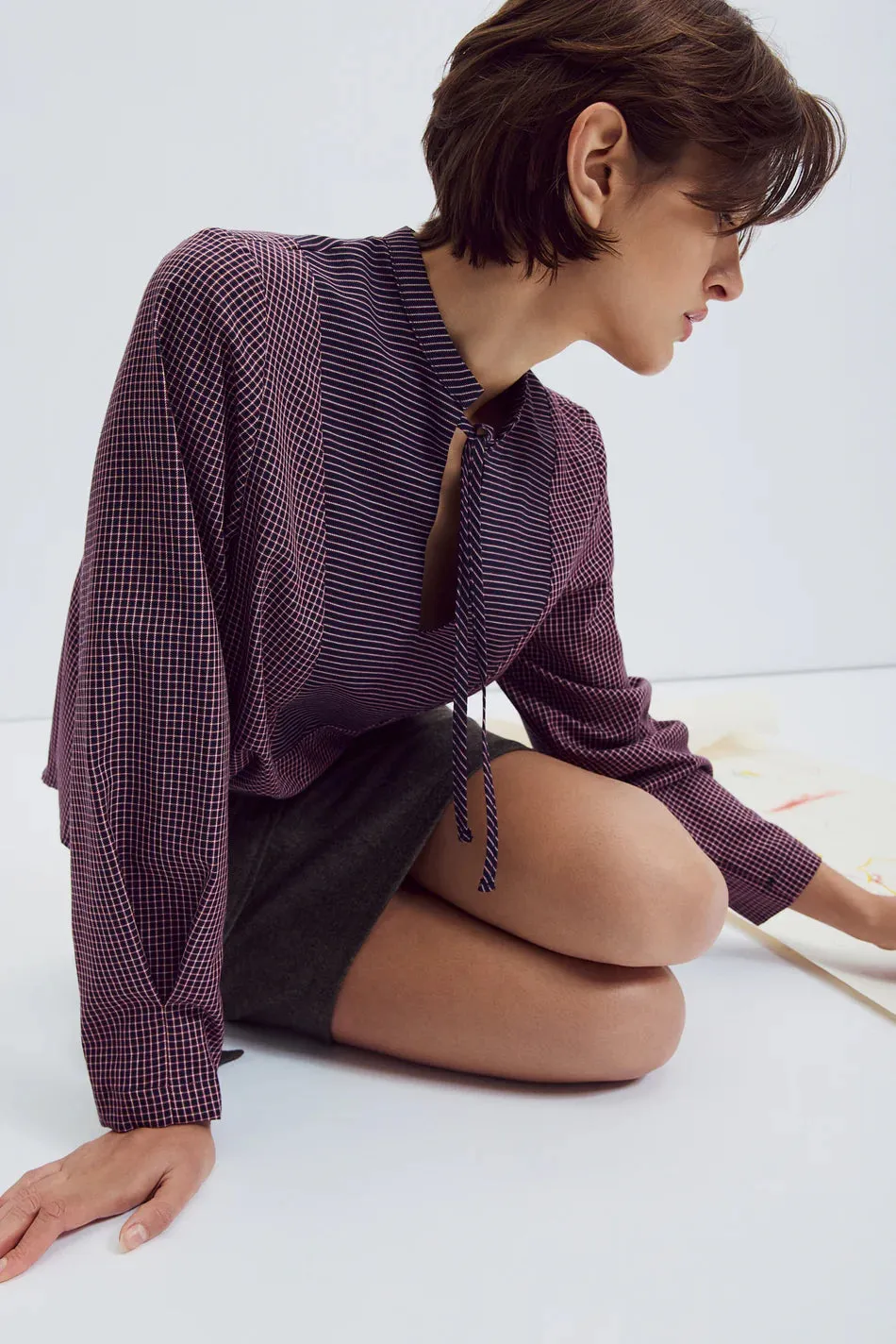 EVE GRAVEL - BLOUSE ADÉONA - MARINE/BOURGOGNE - AH25 sold by Boutique Unicorn