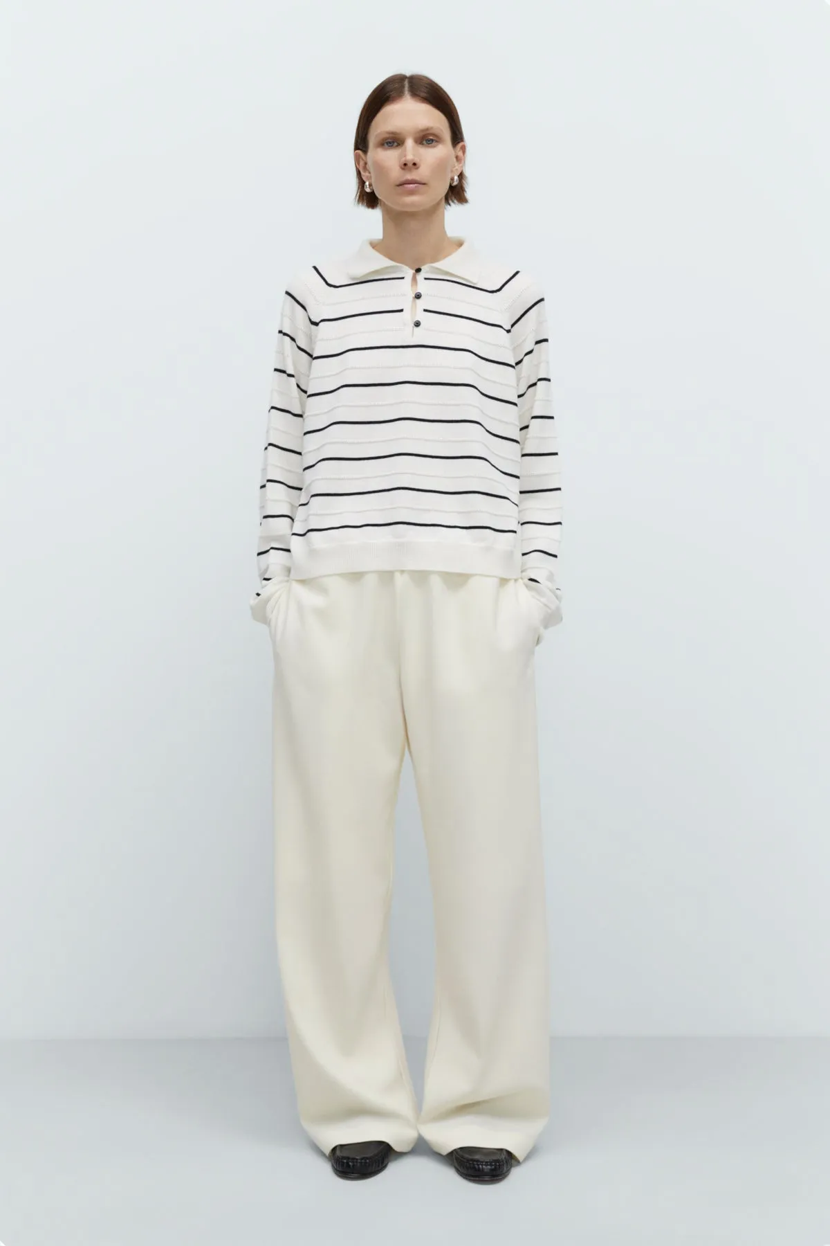 CORDERA - POLO RAYÉ EN LAINE MÉRINOS - BLANC - AH25 sold by Boutique Unicorn product image thumbnail 2