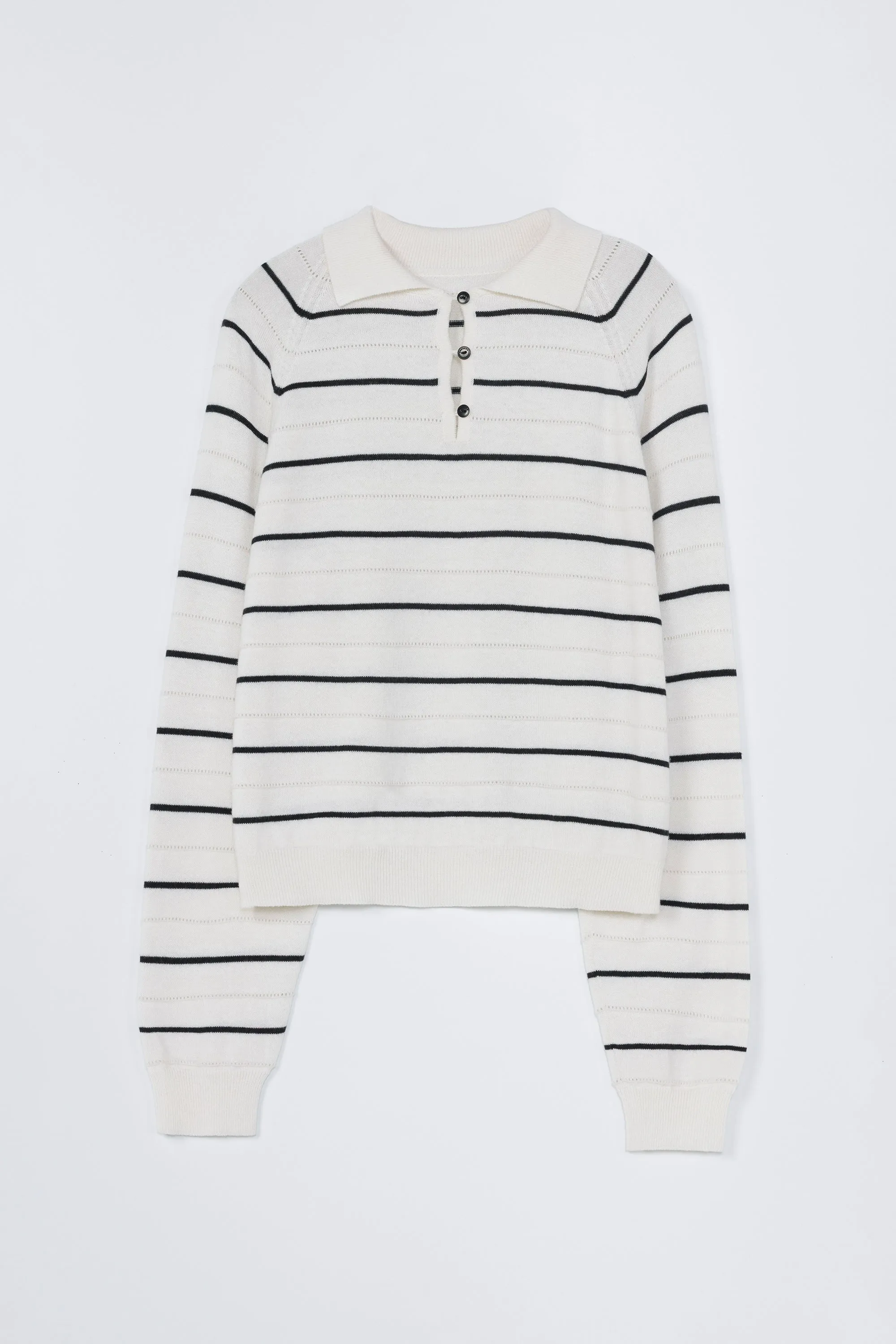 CORDERA - POLO RAYÉ EN LAINE MÉRINOS - BLANC - AH25 sold by Boutique Unicorn product image thumbnail 4