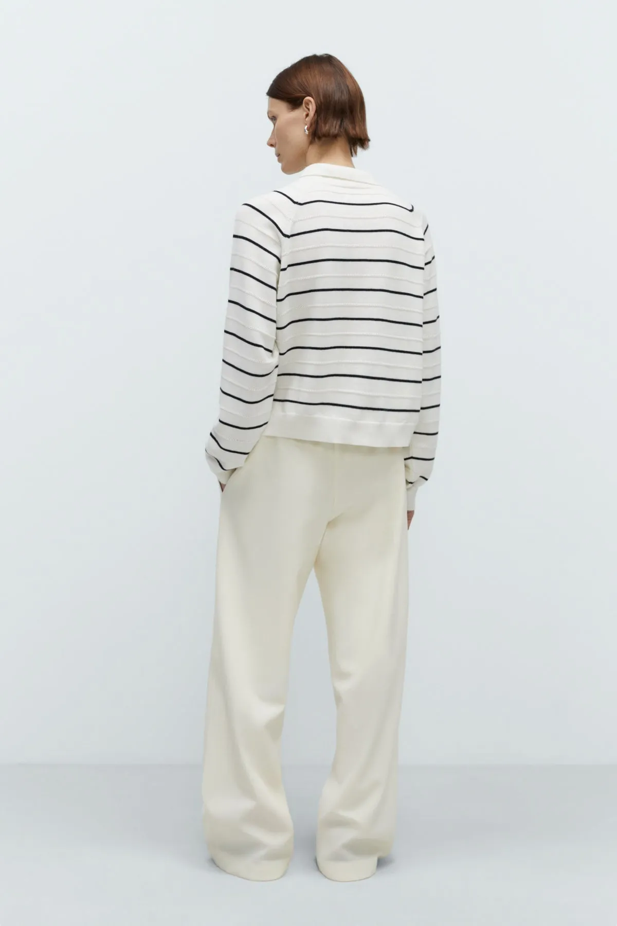 CORDERA - POLO RAYÉ EN LAINE MÉRINOS - BLANC - AH25 sold by Boutique Unicorn product image thumbnail 3
