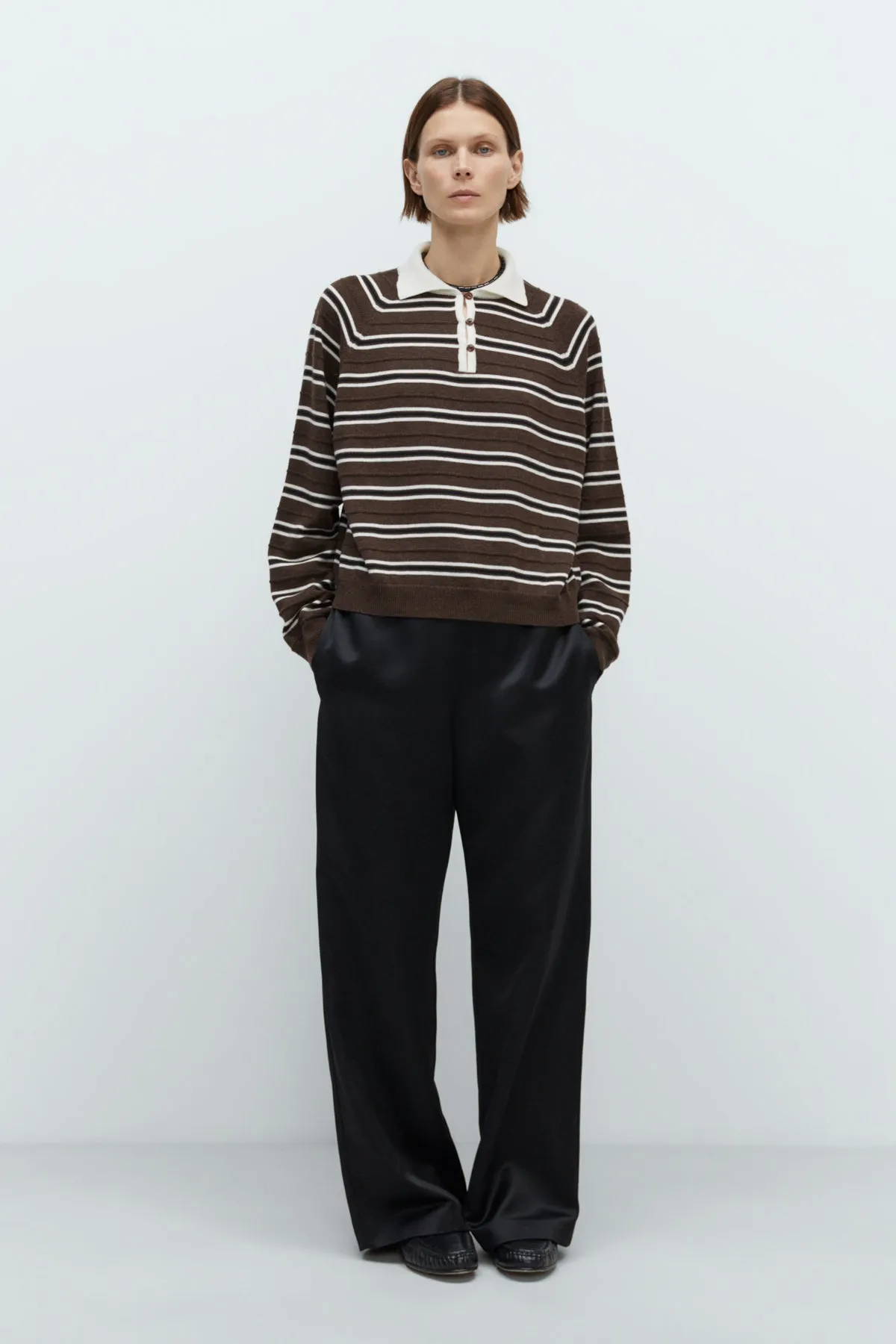 CORDERA - POLO RAYÉ EN LAINE MÉRINOS - BRUN - AH25 sold by Boutique Unicorn product image thumbnail 2