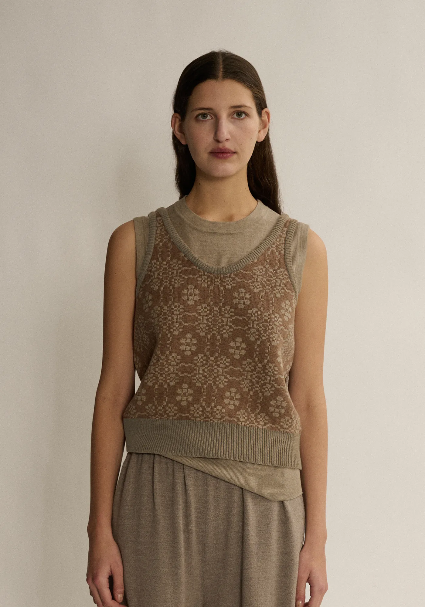 Wari Wool Cotton Top - Brown / Wheat sold by DEMYLEE