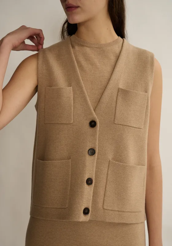 Revy Wool Cotton Vest - Warm Sand sold by DEMYLEE
