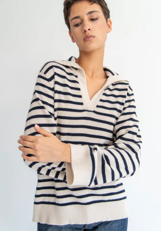 Keegan Stripe Cashmere Polo Sweater sold by DEMYLEE