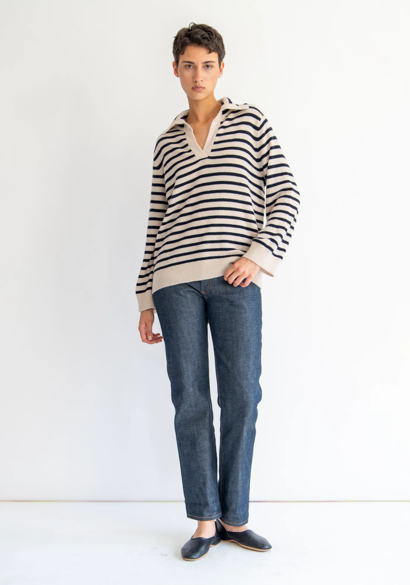 Keegan Stripe Cashmere Polo Sweater sold by DEMYLEE product image thumbnail 3