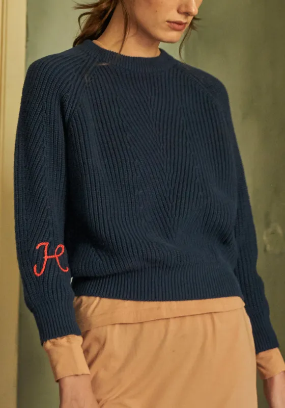 Embroidered Monogram Navy Chelsea Sweater - 1 Initial sold by DEMYLEE