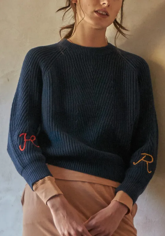 Embroidered Monogram Navy Chelsea Sweater - 2 Initials sold by DEMYLEE