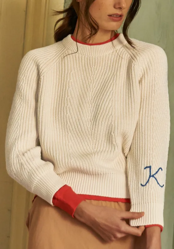 Embroidered Monogram Natural Chelsea Sweater - 1 Initial sold by DEMYLEE