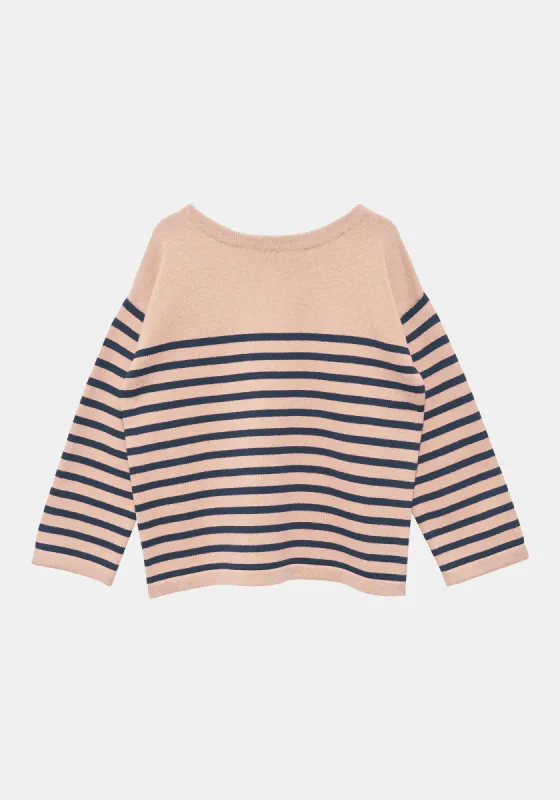 Jadran Merino Wool Stripe Sweater - Biscuit / Navy sold by DEMYLEE