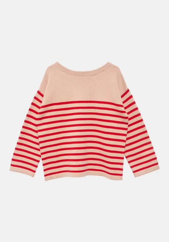 Jadran Merino Wool Stripe Sweater - Biscuit / Scarlet Red sold by DEMYLEE