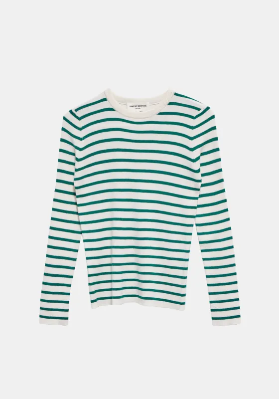 Radko Wool Cotton Stripe Top - Off White / Green sold by DEMYLEE