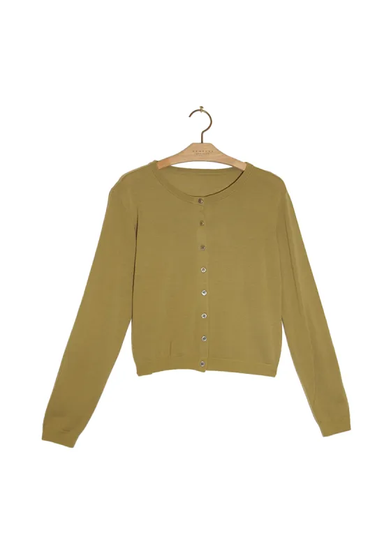 Crewneck Merino Wool Cardigan - Light Olive sold by DEMYLEE