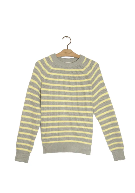Phoebe Stripe Sweater - Lt Heather Grey / Pale Yellow sold by DEMYLEE