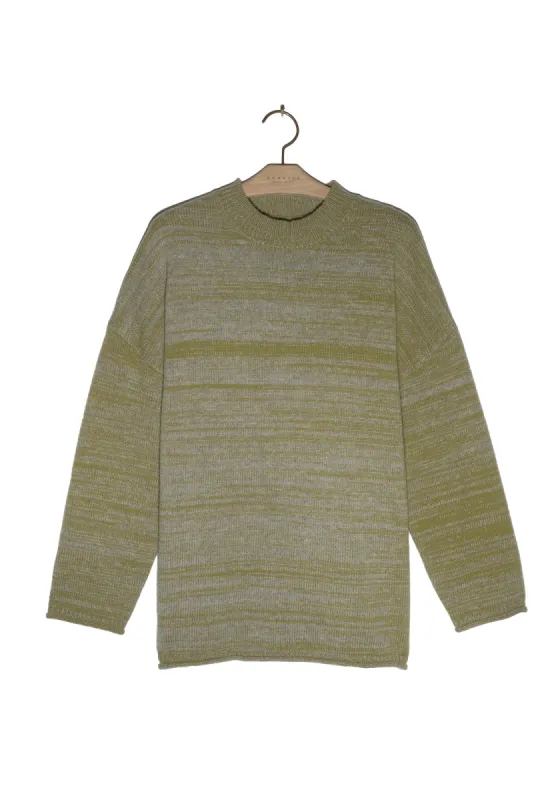 Marled Crewneck Wool Sweater - Olive / Heather Grey sold by DEMYLEE