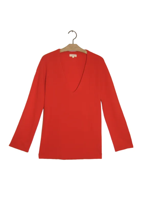 Deep V-Neck Sweater - Bright Red sold by DEMYLEE