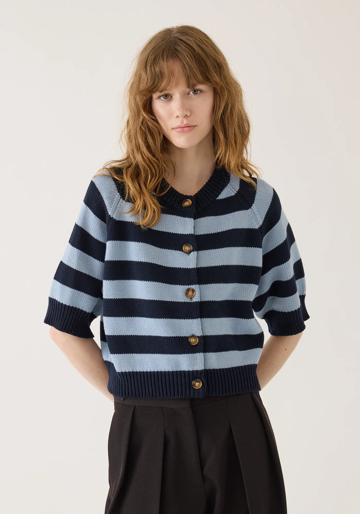 Lakti Stripe Organic Cotton Cardigan sold by DEMYLEE