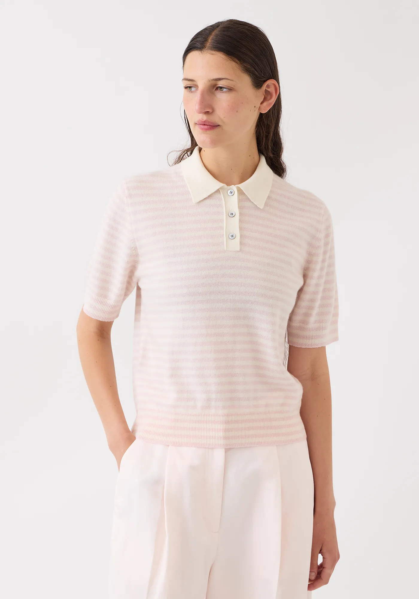 Amelia Stripe Cashmere Polo Top sold by DEMYLEE product image thumbnail 2