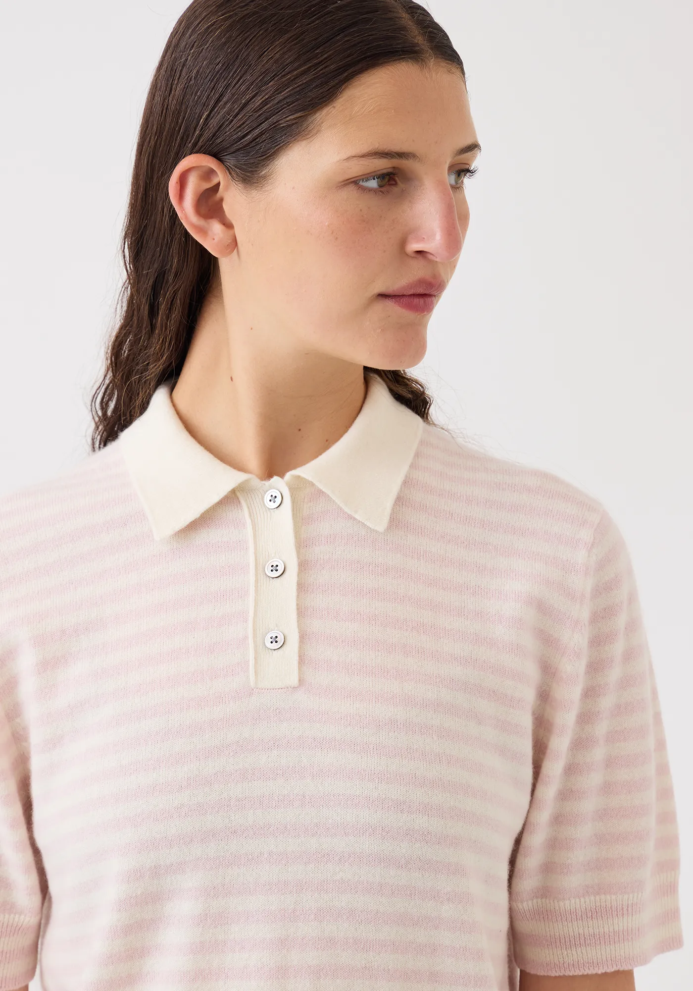 Amelia Stripe Cashmere Polo Top sold by DEMYLEE product image thumbnail 3