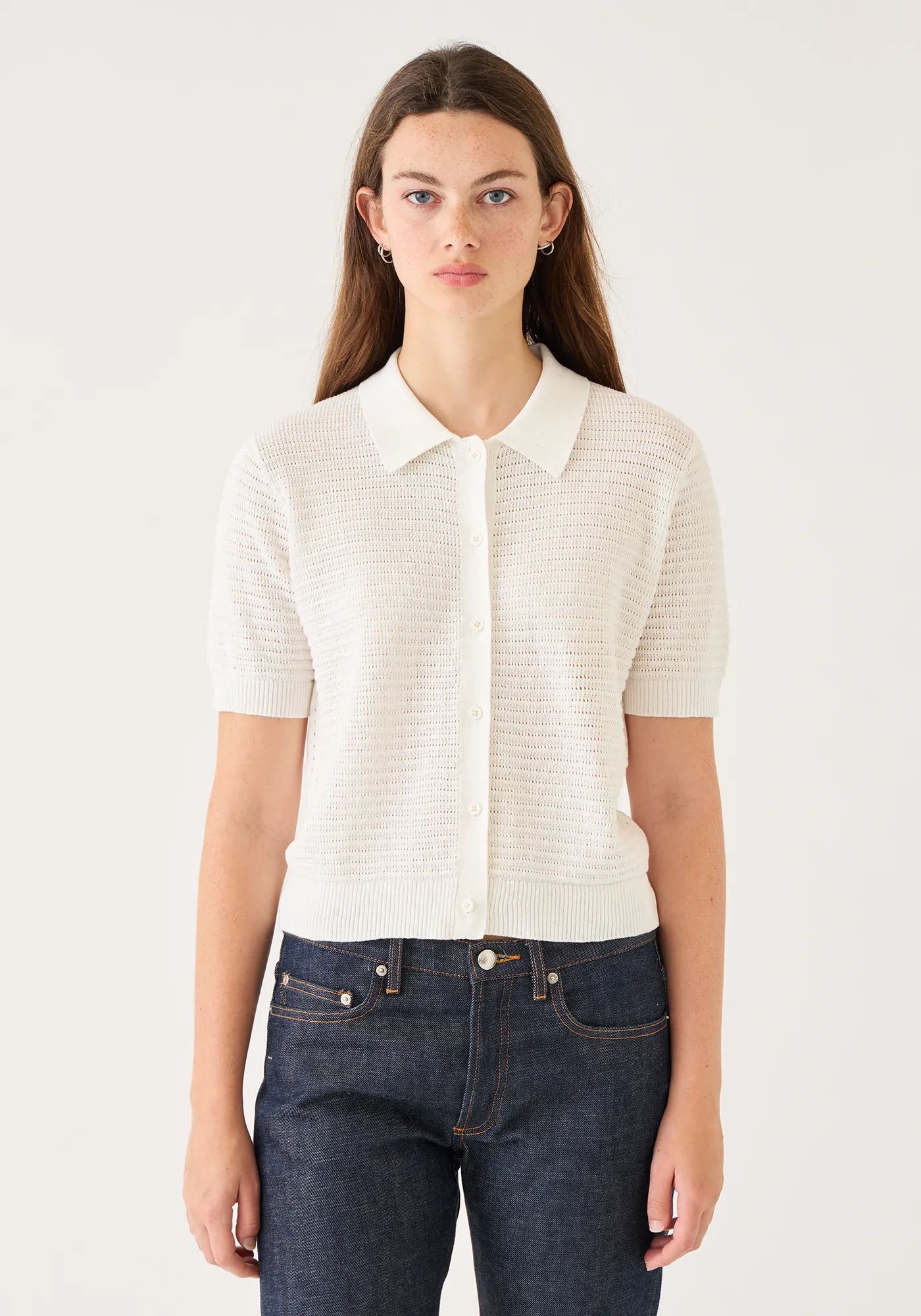 Rachel Pointelle Rib Cotton Polo Top sold by DEMYLEE product image thumbnail 2