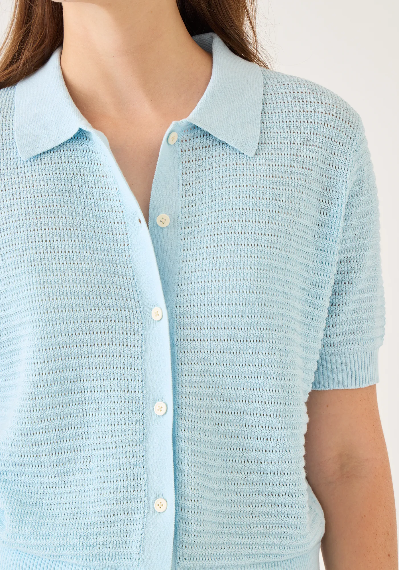 Rachel Pointelle Rib Cotton Polo Top sold by DEMYLEE product image thumbnail 3