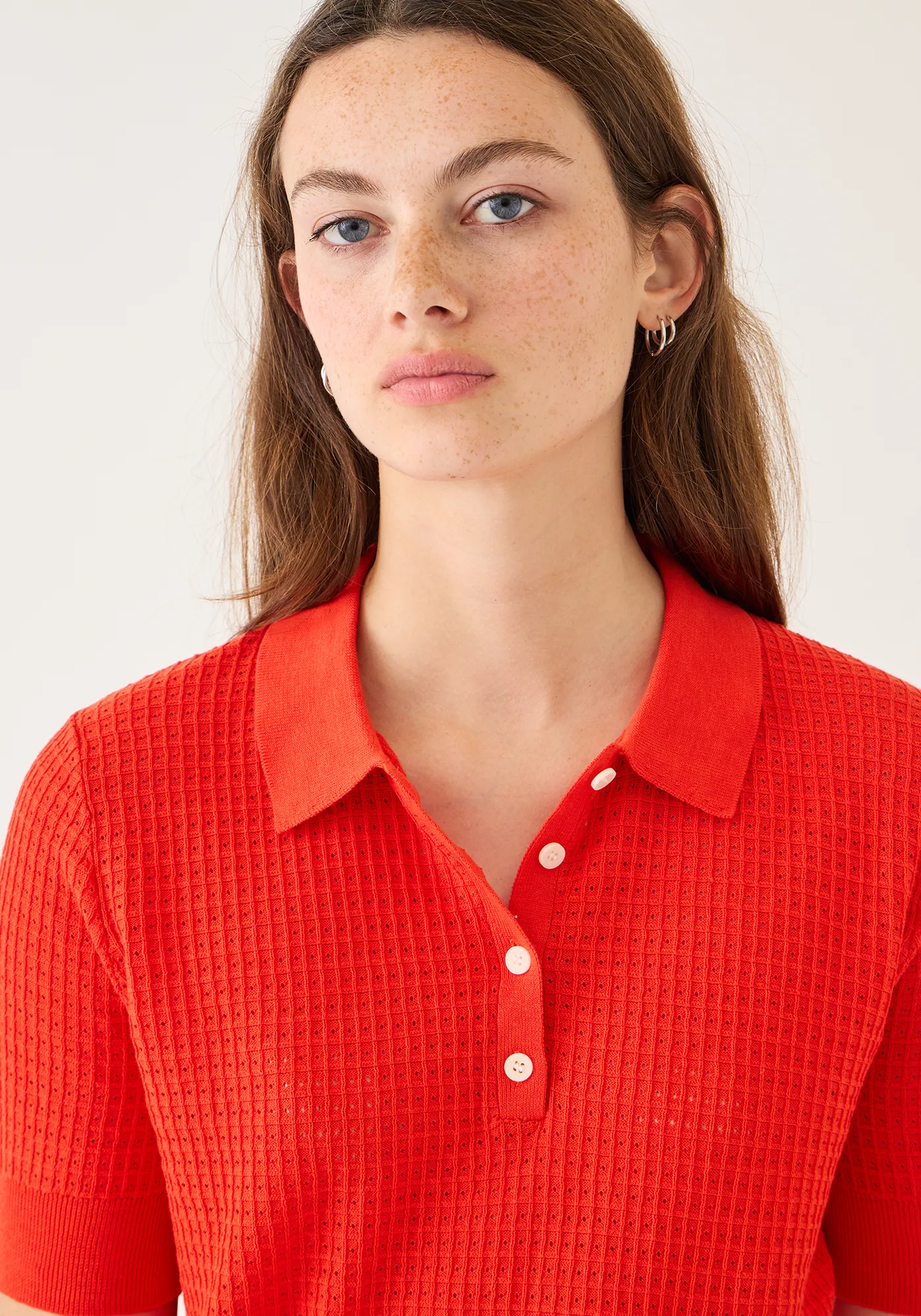 Celia Waffle Pointelle Cotton Polo Top sold by DEMYLEE product image thumbnail 5