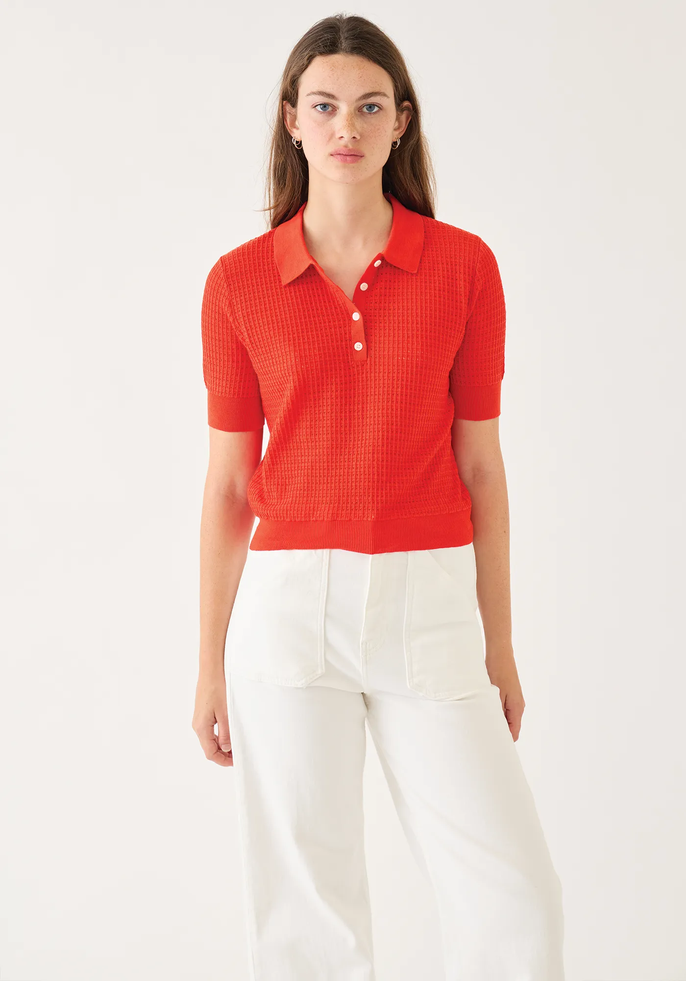 Celia Waffle Pointelle Cotton Polo Top sold by DEMYLEE product image thumbnail 2
