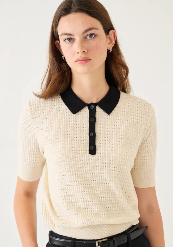 Celia Waffle Pointelle Cotton Polo Top sold by DEMYLEE