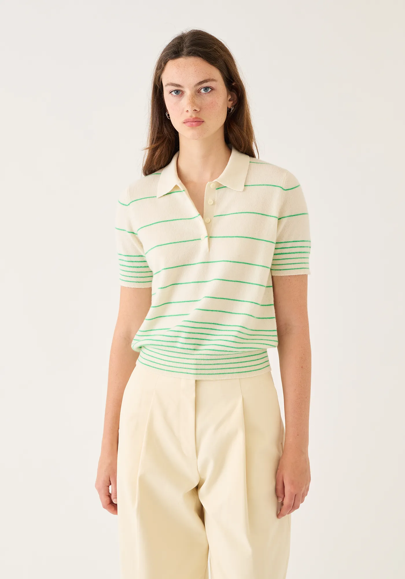 Drew Stripe Cashmere Polo sold by DEMYLEE