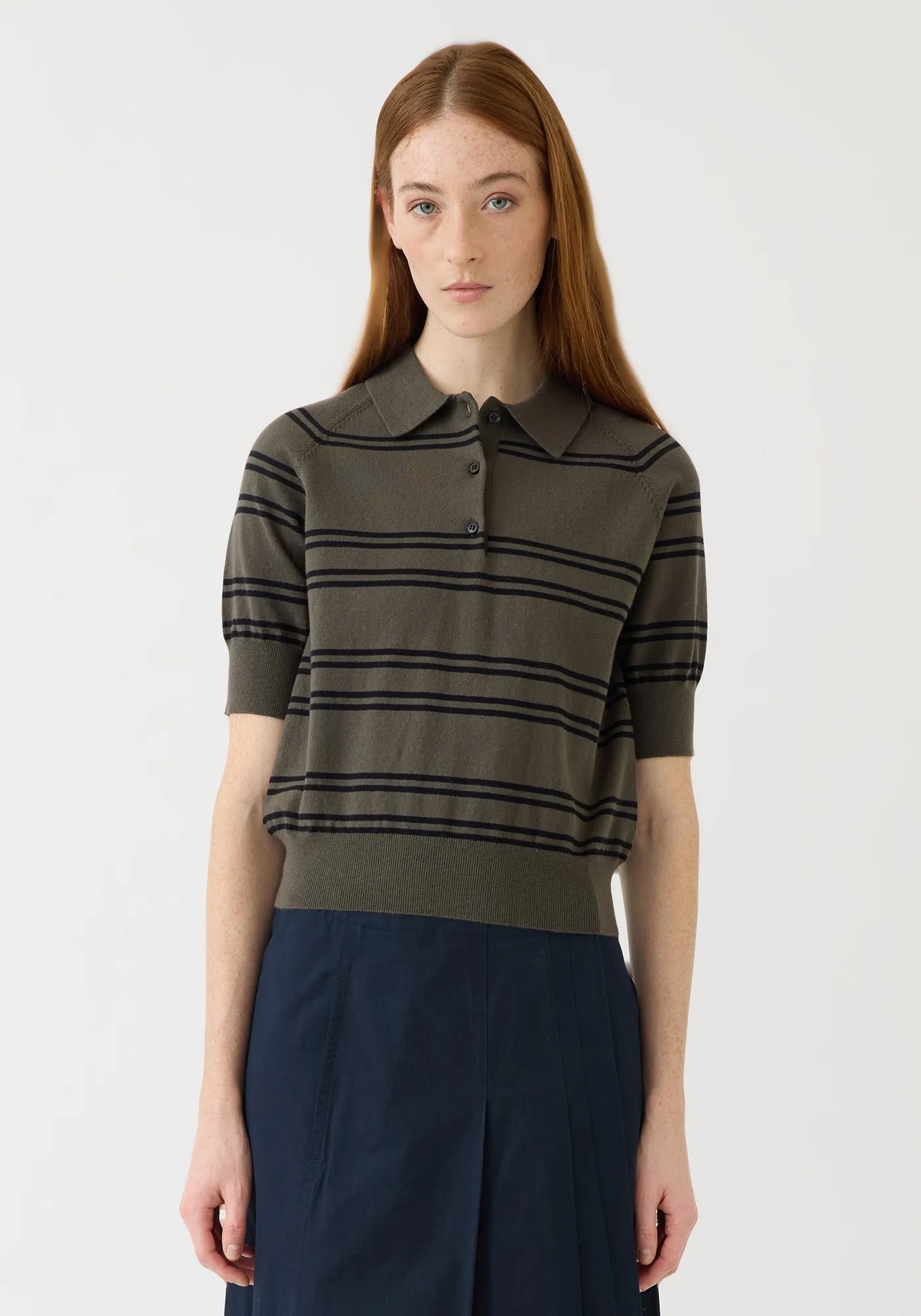 Brea Stripe Cotton Cashmere Polo Top sold by DEMYLEE product image thumbnail 2