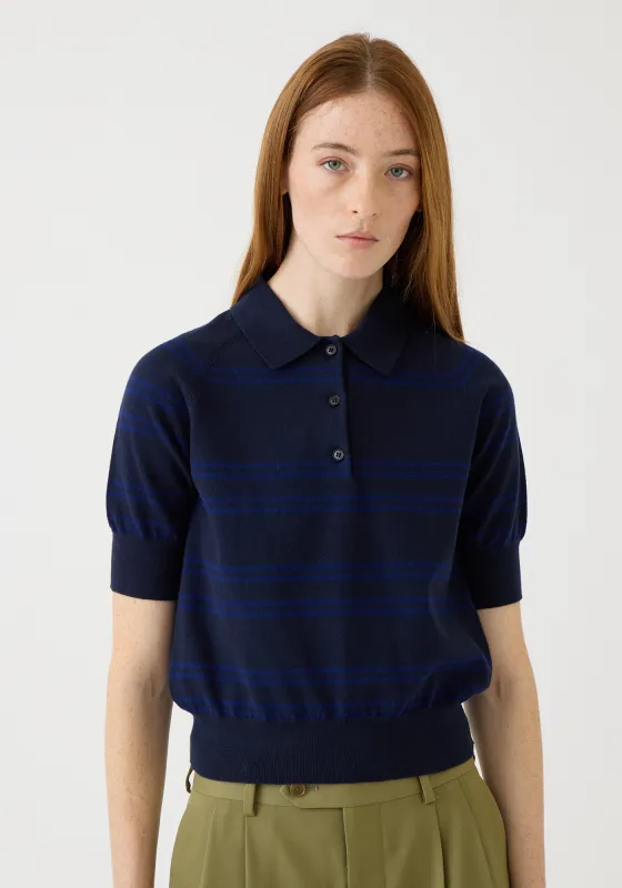 Brea Stripe Cotton Cashmere Polo Top made by DEMYLEE