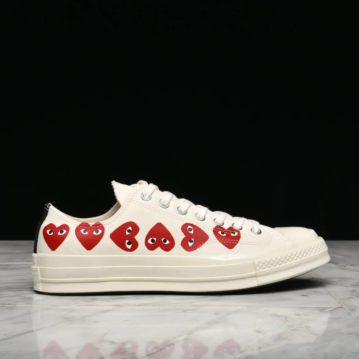 CDG PLAY X CONVERSE MULTI HEART CHUCK 70 PLAY OX - WHITE sold by Lapstone & Hammer